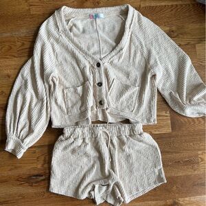 Free People Beach Beige Sweater and Shorts Set - Size M